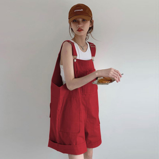 速发小个子多巴胺穿搭短款背套工百背带短裤套装夏日两件心甜酷装