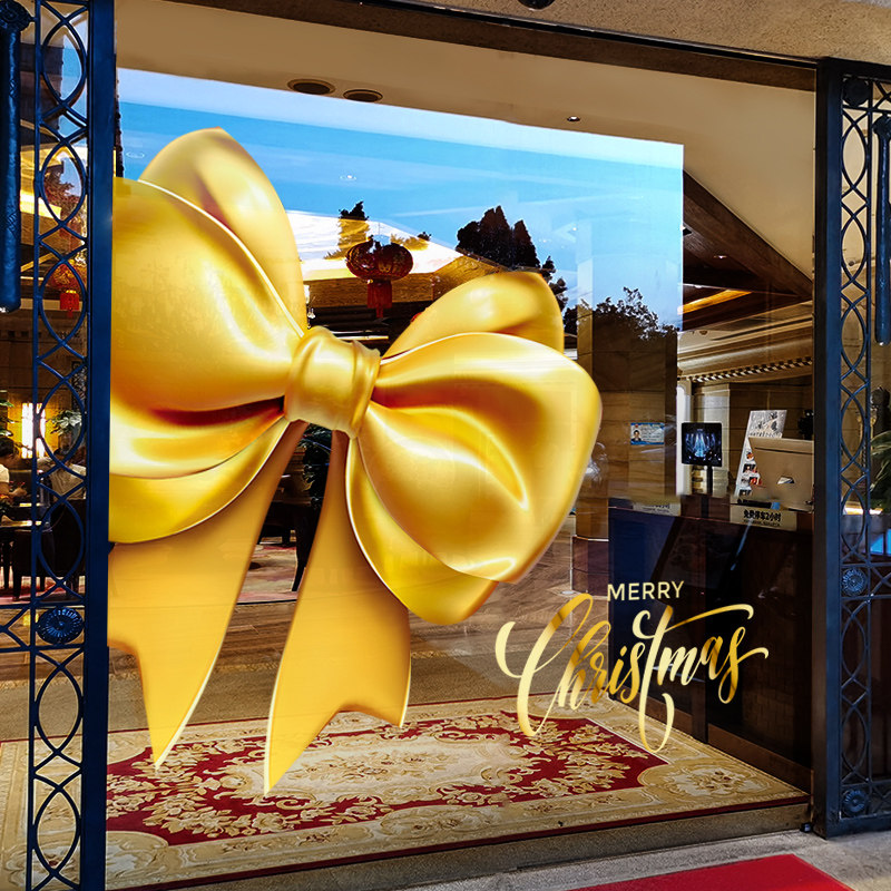 速发璃诞节装饰品蝴蝶结装扮窗置商场橱窗场景氛围布花静电玻圣门