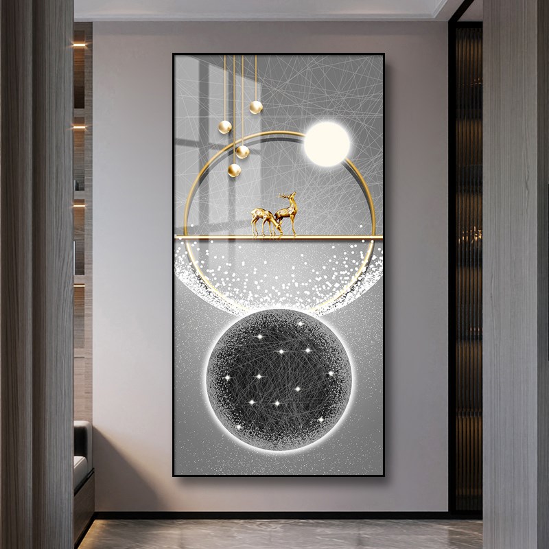 速发侘寂风鹿晶瓷画入户玄关装饰画创意竖版轻奢走道时尚玄幻背景图片