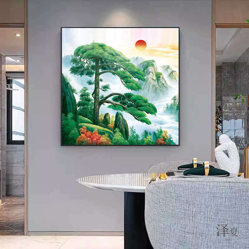 带框迎客松玄关钻石绣贴钻十字绣5d钻石画满钻新款客厅2025新中式