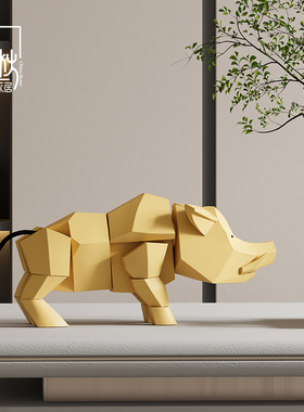 速发简约摆象积木可术小猪动物艺爱装饰酒柜橱窗家居饰品抽件