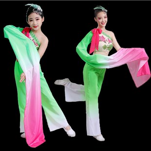 古典中国风民鸿惊族 服单肩长袖 速发且吟春雨舞蹈演出服水袖 舞蹈装