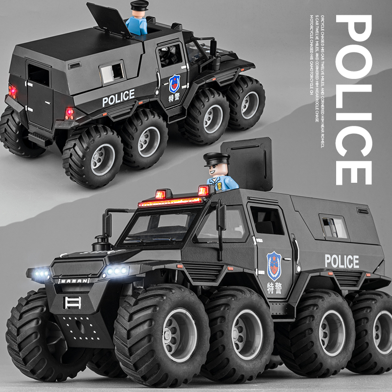 速发野号男孩装甲车玩具八轮警车合金越大车110汽车模型