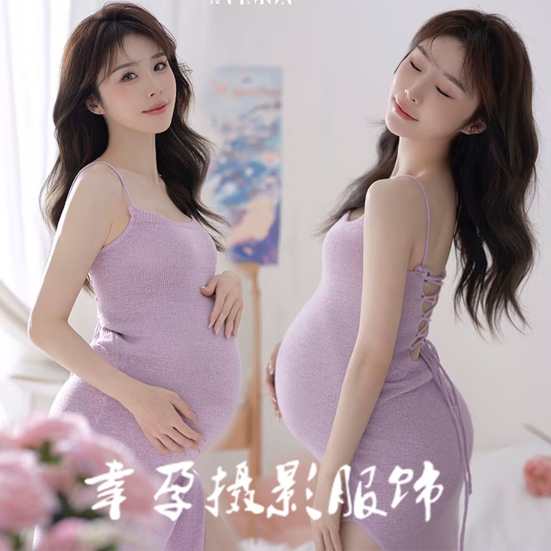 速发孕妇照服装影照新款时尚针织裙大肚孕妈咪衣照艺术楼拍服