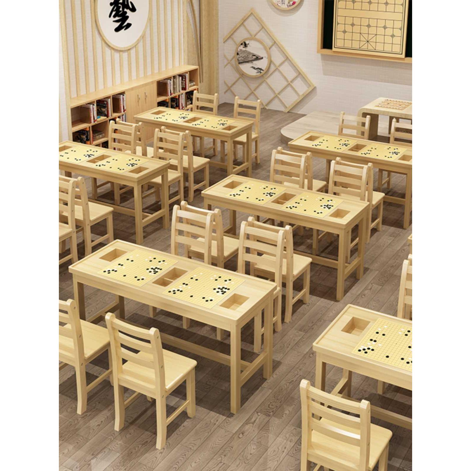 实木围棋象棋桌中小学生围棋培训桌儿童五子棋下棋桌辅导班课桌椅
