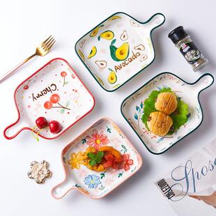 带把手柄陶瓷餐盘子烘培创意网红焗饭烤盘烤箱用餐具菜盘家用 日式