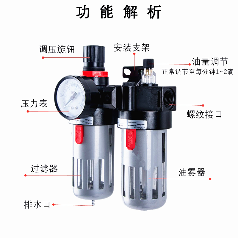 气源处理器气动油水分离器BFC2000/3000/4000两联件BFR2000过滤器