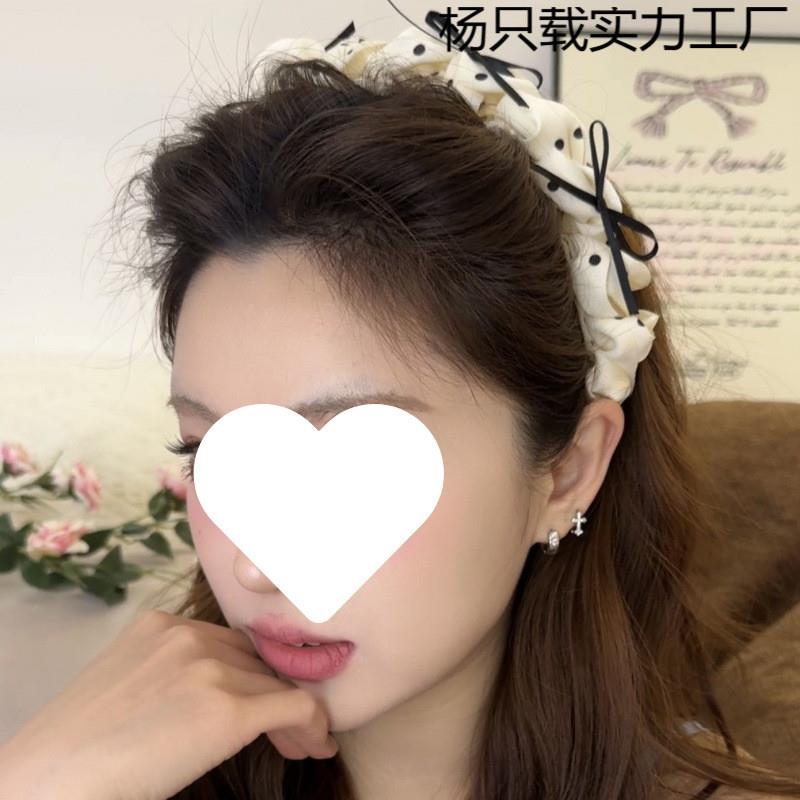 新款气质波点织带蝴蝶结发箍女立体褶皱齿梳甜美头箍洗脸发卡头饰