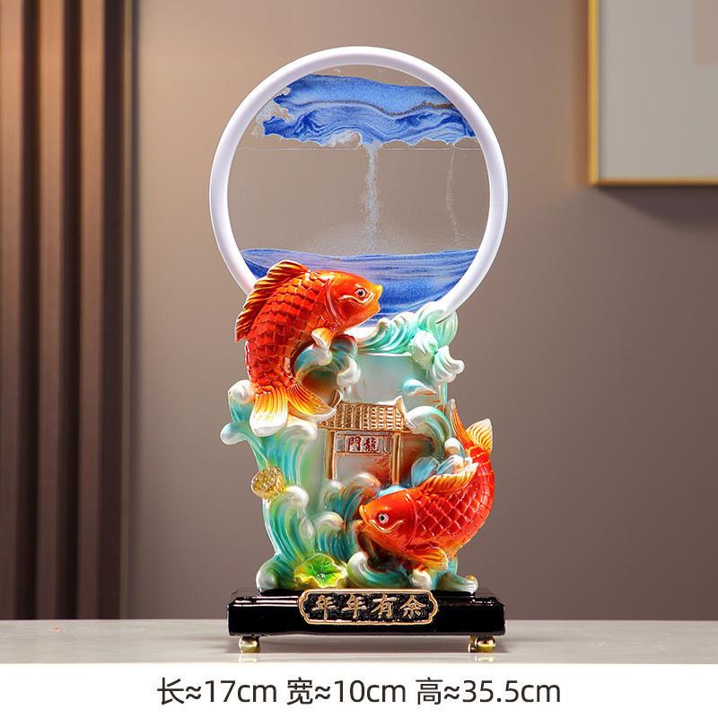 年年有余招财鱼流沙画摆件玄关客厅酒柜电视柜装饰品乔迁新居礼品图片