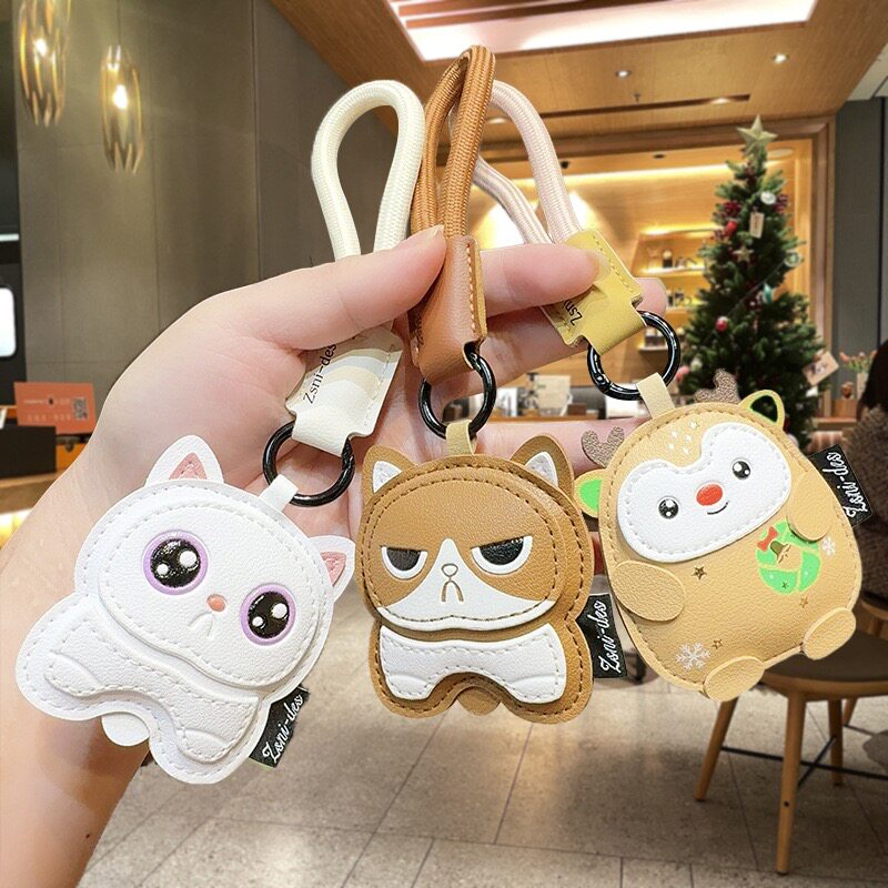 新款PU皮革猫咪钥匙扣挂件可爱情侣汽车钥匙链包包公仔挂饰小礼品图片