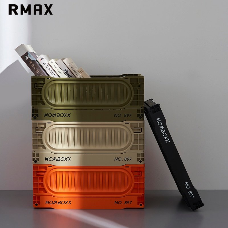 RMAX加厚塑料带盖收纳盒折叠工业风收纳箱家用办公桌面整理储物箱