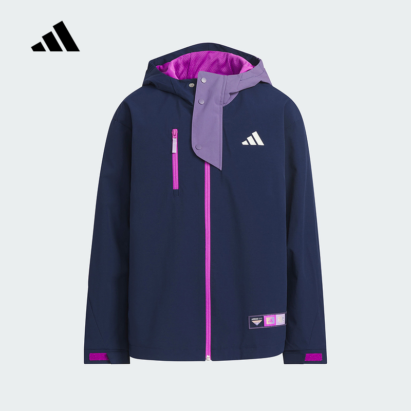 adidas阿迪达斯大童拒水都市机能风连帽外套2025秋梭织夹克KC0199