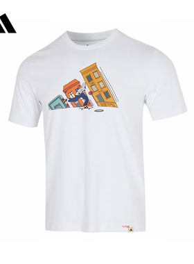 adidas阿迪达斯卡通大LOGO白色半袖2025夏男装简约短袖T恤 JM6499