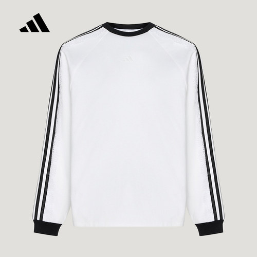 adidas阿迪达斯上衣秋女棉质休闲白三条纹舞动系列长袖T恤 LD8223
