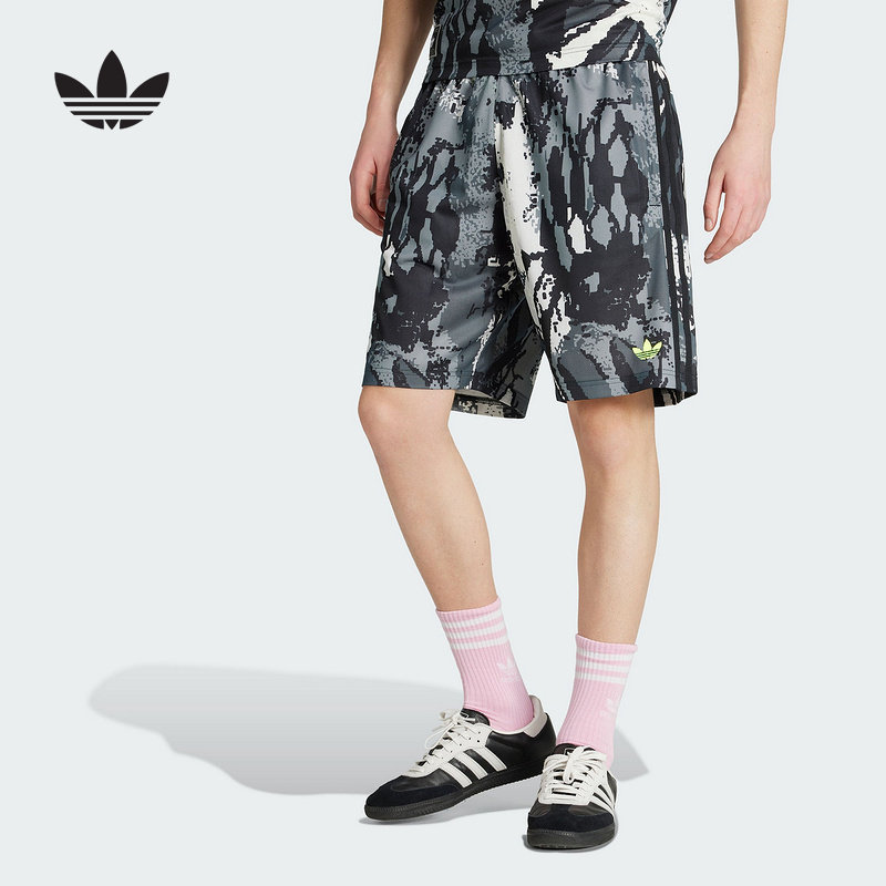 adidas阿迪达斯三叶草足球中裤迷彩满印2025夏男针织短裤 KD4801