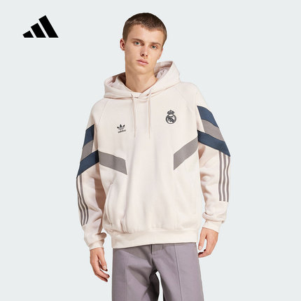 adidas阿迪达斯三叶草加绒卫衣男女同款秋冬皇马连帽套头衫IM7466