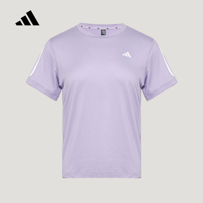 adidas阿迪达斯2026夏女三条纹圆领速干运动短袖T恤健身服 KU8748