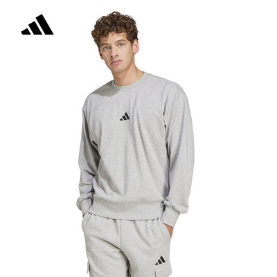 adidas阿迪达斯灰色圆领套头衫2025秋保暖舒适运动男卫衣JE3828