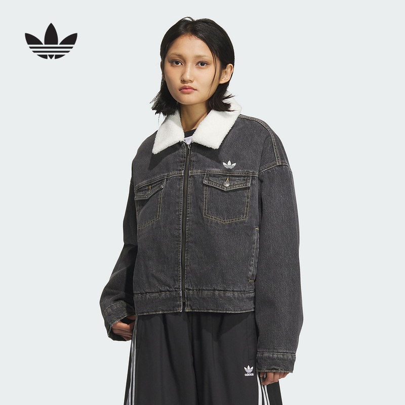 adidas阿迪达斯三叶草保暖夹克外套2025冬女短款毛领棉服 KB5449