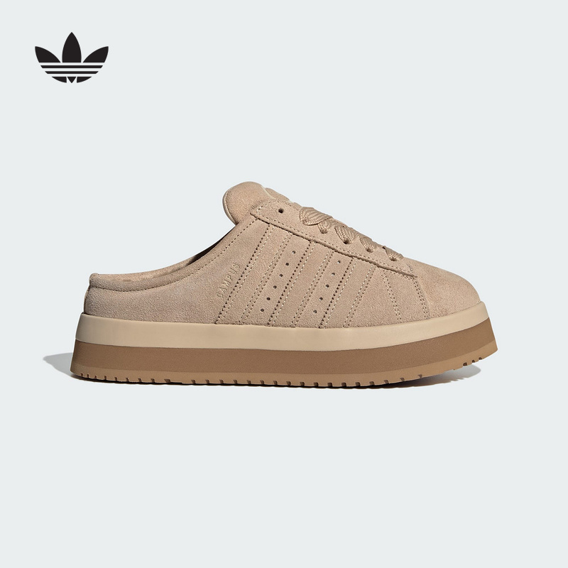adidas阿迪达斯三叶草棉鞋2025冬女CAMPUS面包MULE穆勒拖鞋JR3732