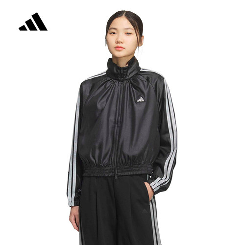adidas阿迪达斯三条纹舞动系列黑色外套2026春女梭织夹克 KS0039