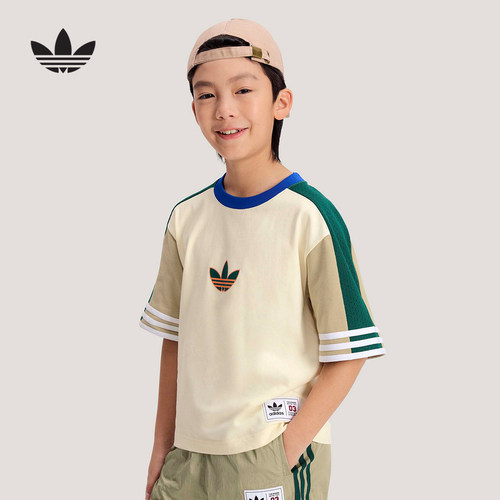 adidas阿迪达斯三叶草篮球风棉质T恤26夏男女大童短袖上衣 KW2274