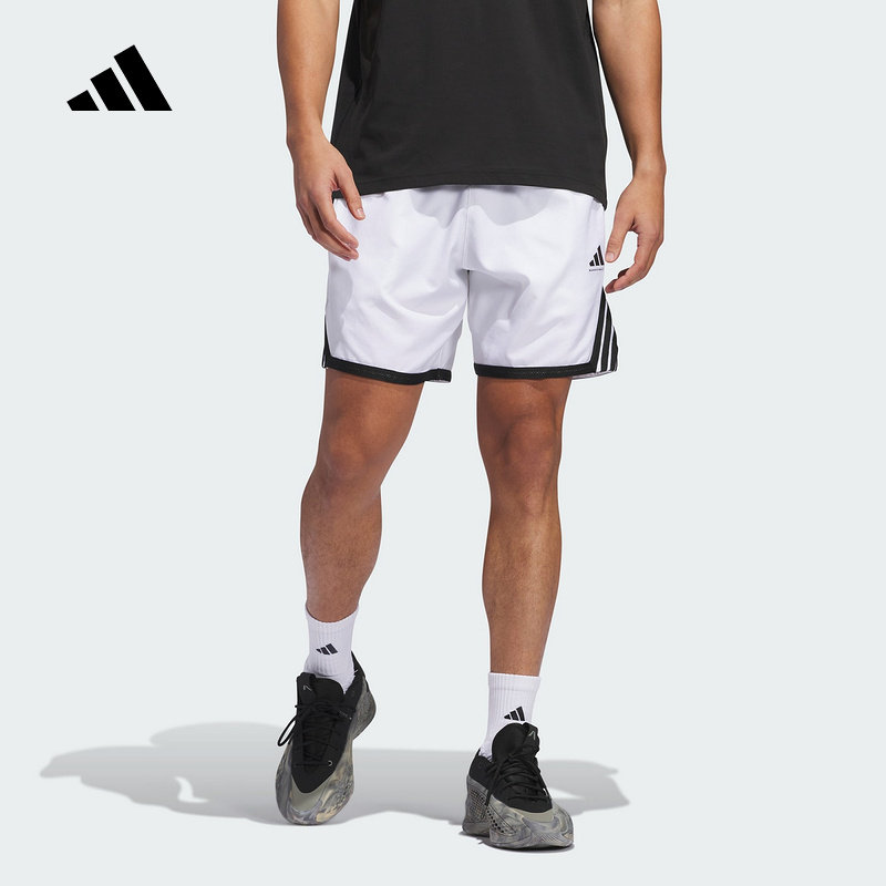 adidas阿迪达斯篮球运动五分裤三条纹中裤2025春男梭织短裤JN0320