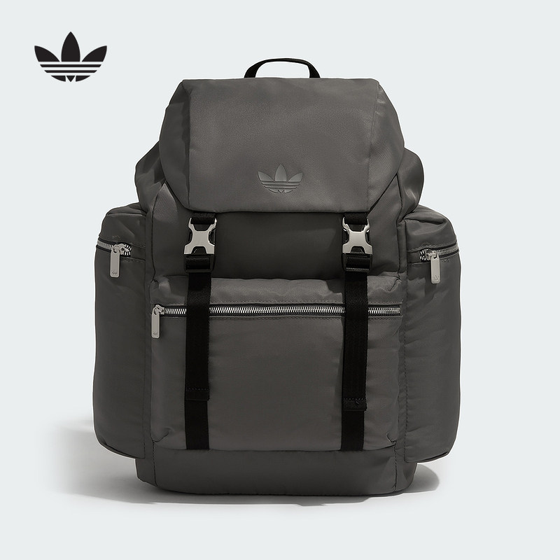 adidas阿迪达斯三叶草拉绳束口金属件翻盖双肩背包男女款KC2758