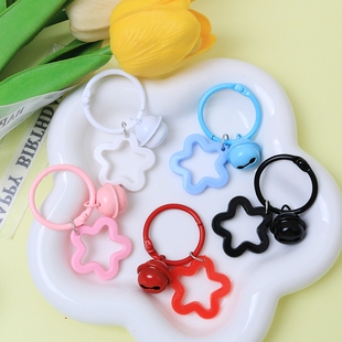 公仔扣亚马逊钢丝绳玩偶五角星铃铛钥匙扣糖果色泫雅耳机套圈