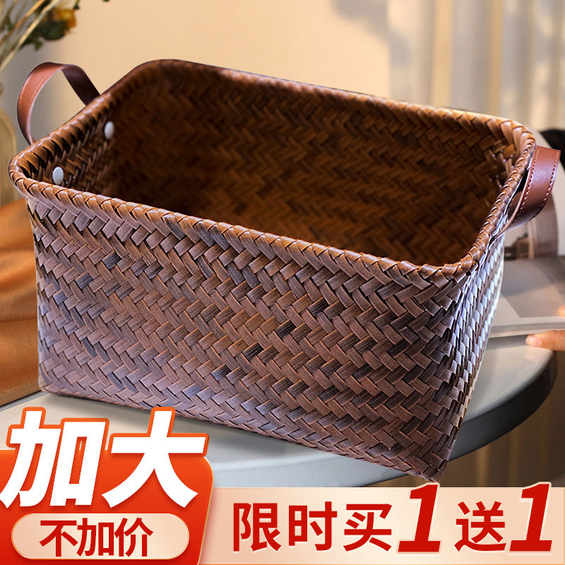 美式家用高级收纳筐脏衣服篮仿藤编织pu把手洗衣桶零食玩具脏衣篓