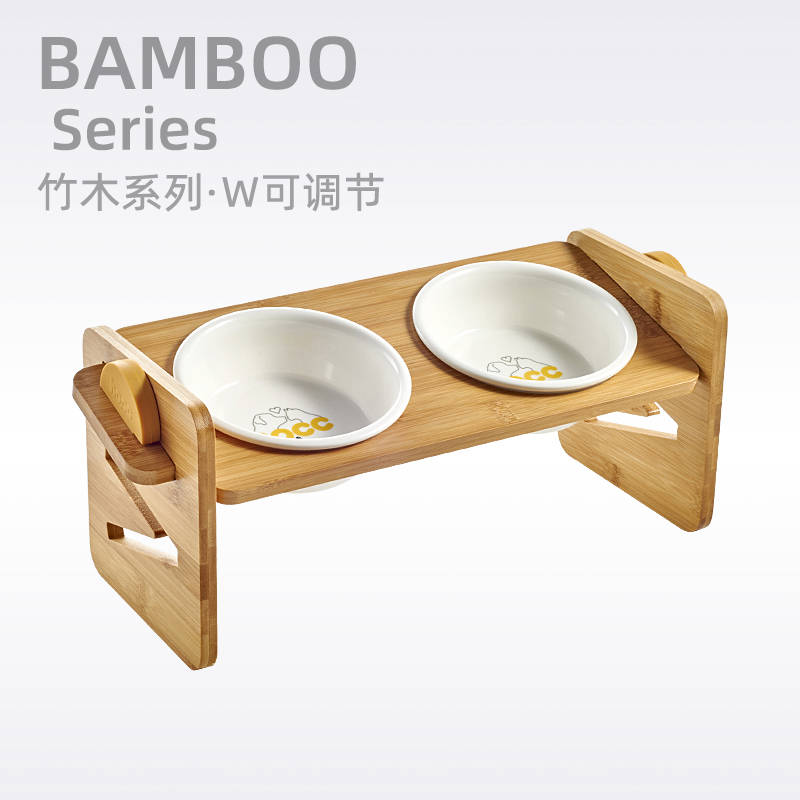 hocc可调节斜口猫碗双碗保护颈椎陶瓷猫粮吃饭碗宠物餐桌狗碗狗盆