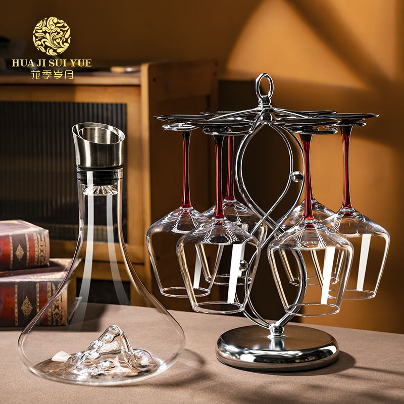 轻奢高档冰山瀑布醒酒器红酒杯套装家用 欧式水晶高脚杯葡萄