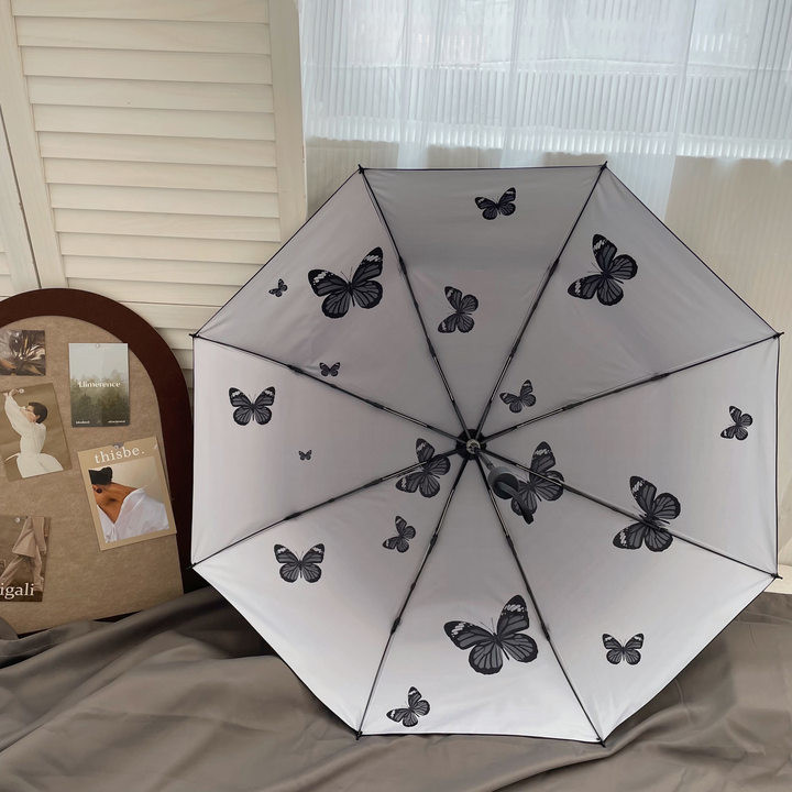 黑色渐变蝴蝶全自动雨伞遮阳伞晴雨两用折叠黑胶防晒紫外线太阳伞
