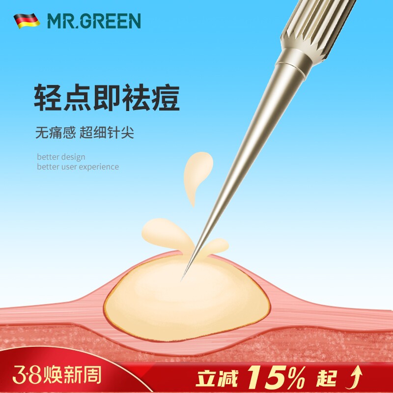 德国MR.GREEN粉刺针黑头针美容院专用挤挑痘去暗疮祛脂肪粒超尖细