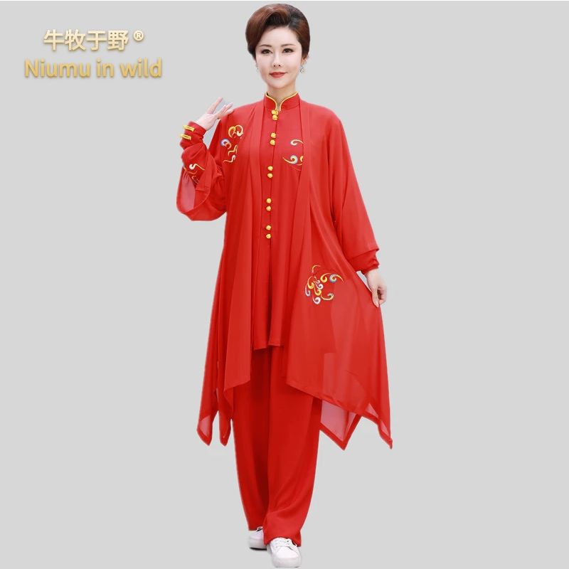 牛牧于野春秋刺绣新款太极服表演服练功男女武术演出太极服三件套