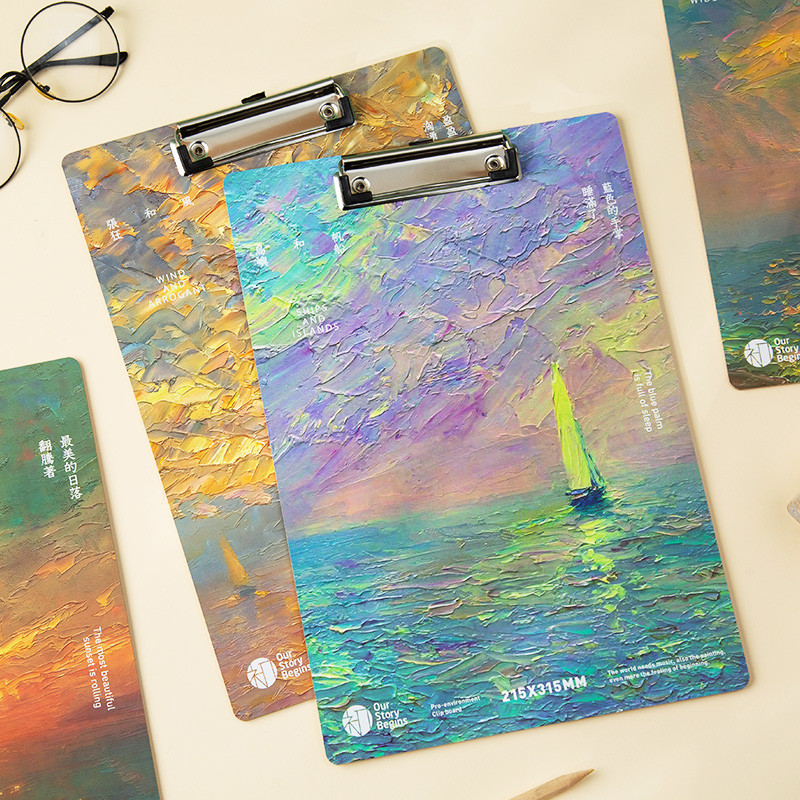 复古油画文件夹板文具学生画画写字垫板硬板木纸质板夹A4创意艺术