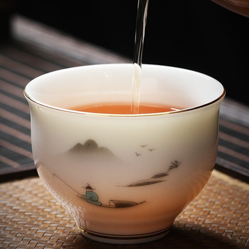 茶杯主人杯茗陶瓷单个一个茶具白瓷羊脂玉大号家用男女高档酒杯