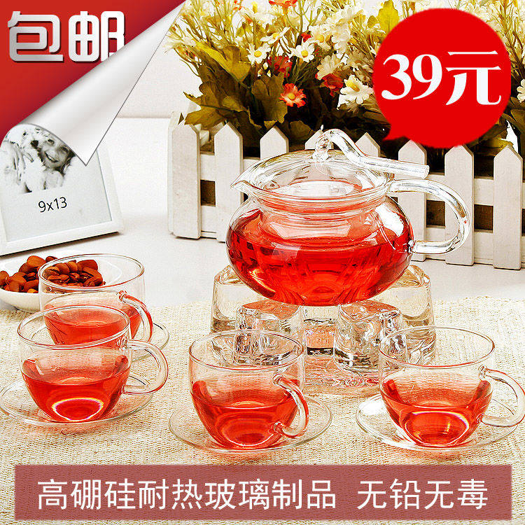 茶壶 耐高温玻璃泡茶壶 花草茶具水果茶壶套装飘带壶 500ml压把壶