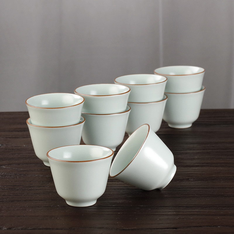 陶瓷茶杯套装6只功夫茶具家用中式10个喝茶杯子天青三才盖碗