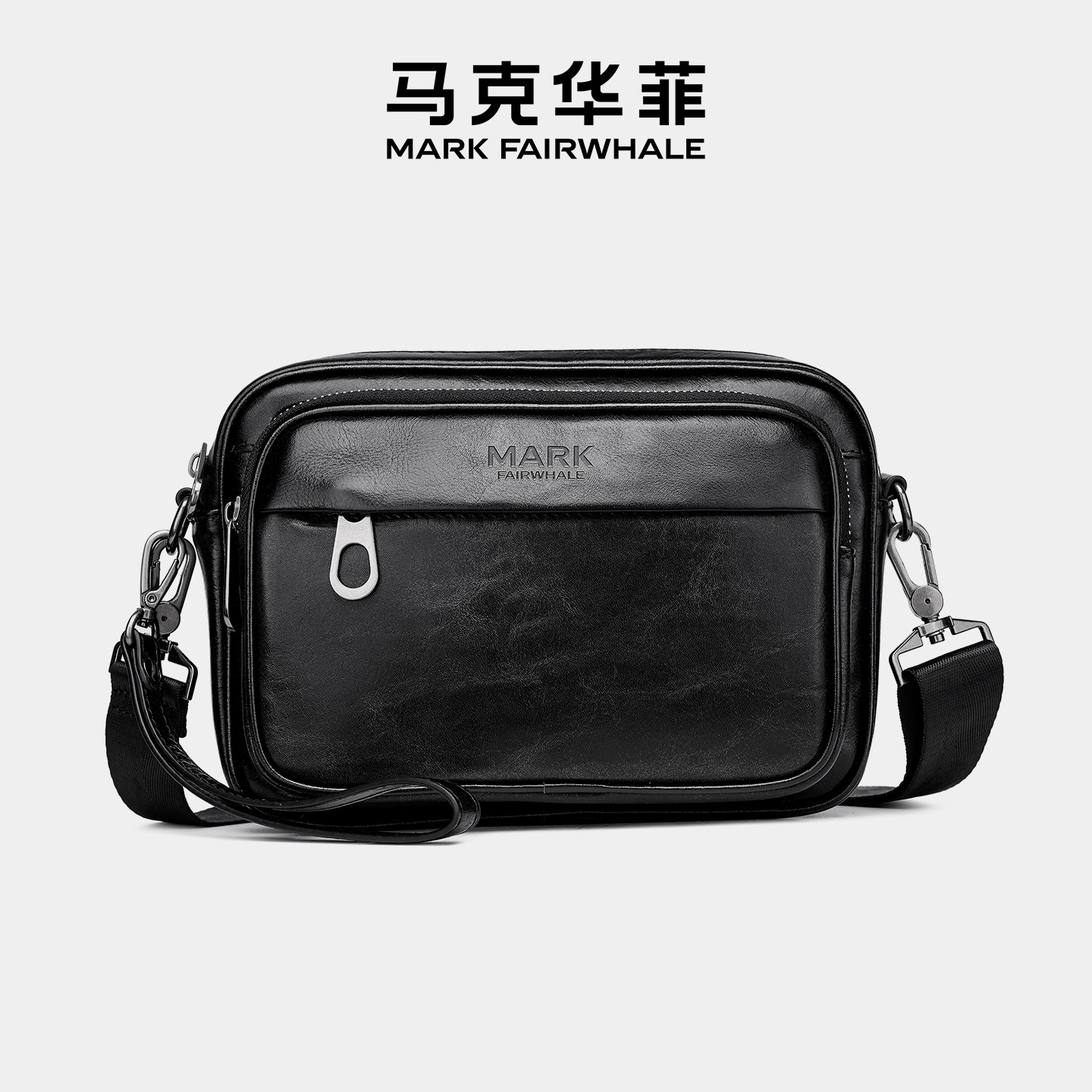 马克华菲复古牛皮通勤商务斜挎包图片