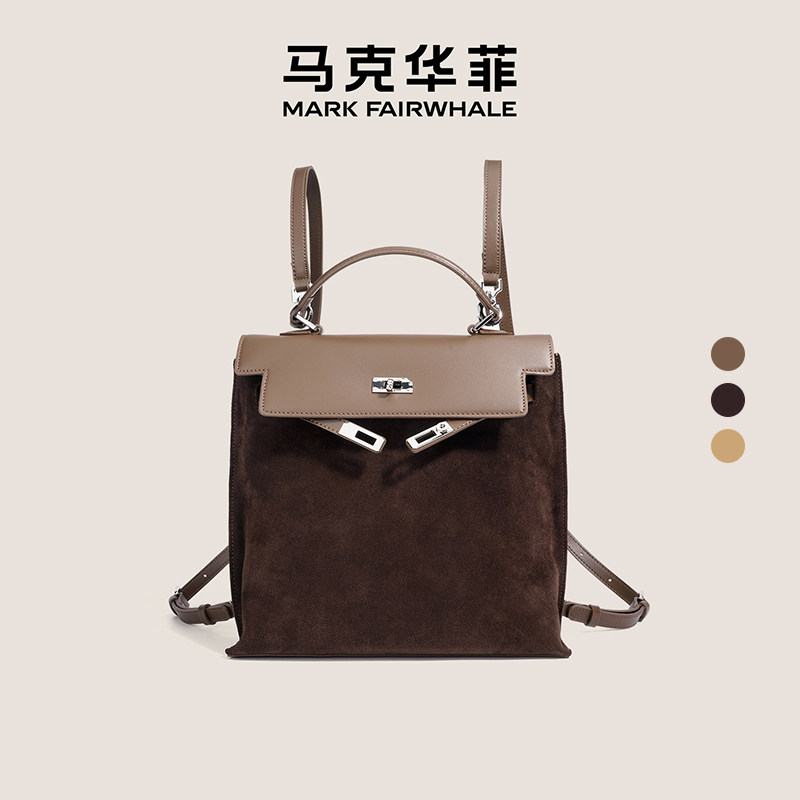 马克华菲复古绒面女通勤双肩包图片