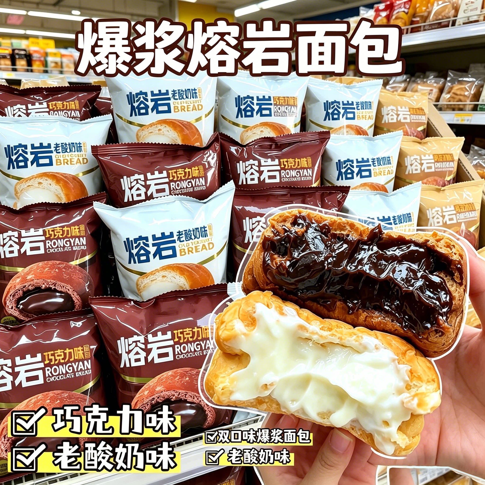 熔岩巧克力面包1320g整箱24包酸奶夹心营养早餐代餐充饥零食批发