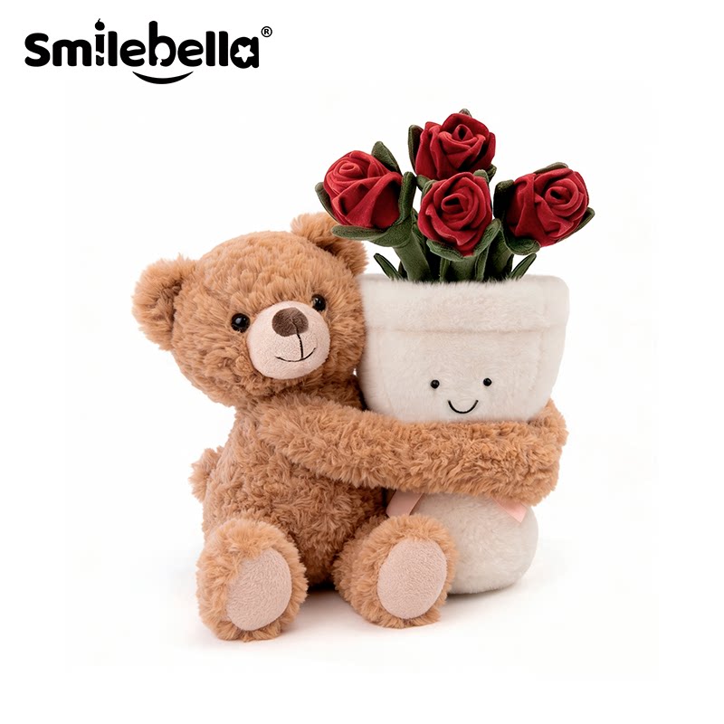 SmileBella拥抱玫瑰熊毛绒玩具玩偶情侣公仔结婚情人节女生日礼物