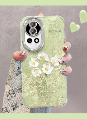 适用于华为nova13pro手机壳nova12pro春夏新女款nova11白色花束nava10锡纸冰川纹9/8全包镜头膜高级感创意套