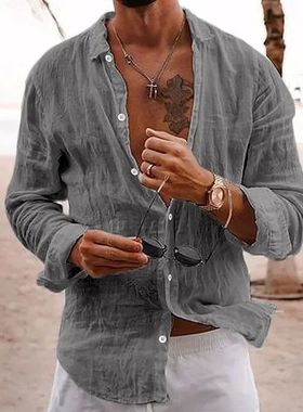 Solid color single breasted casual shirt纯色单排扣休闲衬衫男