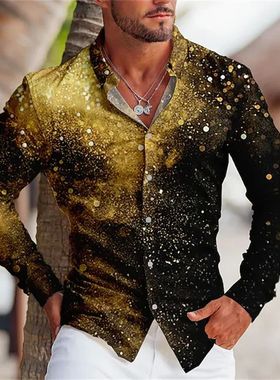 3D digital printed long sleeved shirt 3D数码印花长袖休闲衬衫