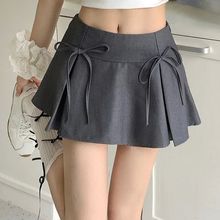 Solid color bow tie low waist short skirt 蝴蝶结绑带低腰短裙