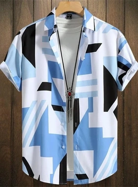 3D digital printed short sleeved shirt3D数码印花短袖宽松衬衫