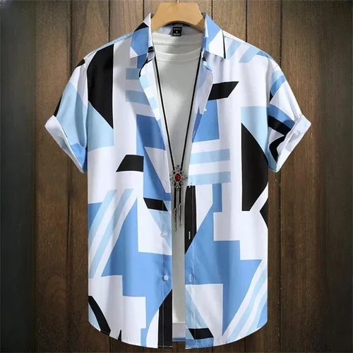 3D digital printed short sleeved shirt3D数码印花短袖宽松衬衫