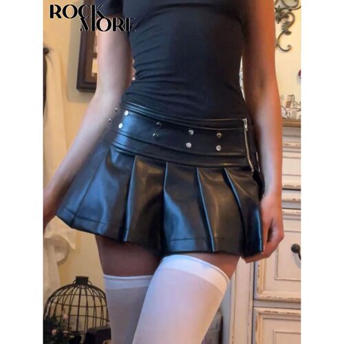 Casual low waisted zipper leather skirt 低腰拉链皮革半身裙女